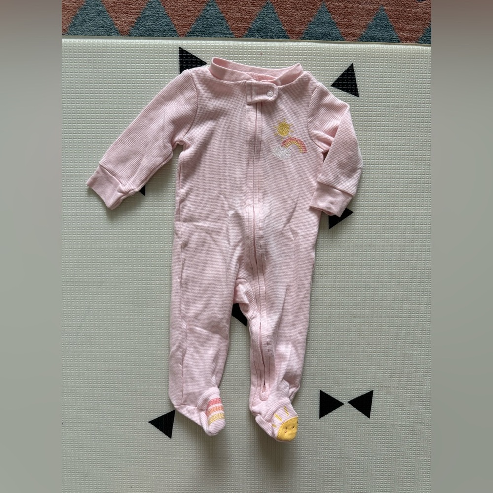 Carter’s|Baby girl waffle knit pastel Pink footsies,One Piece,Rainbow & sun••• - Picture 3 of 5